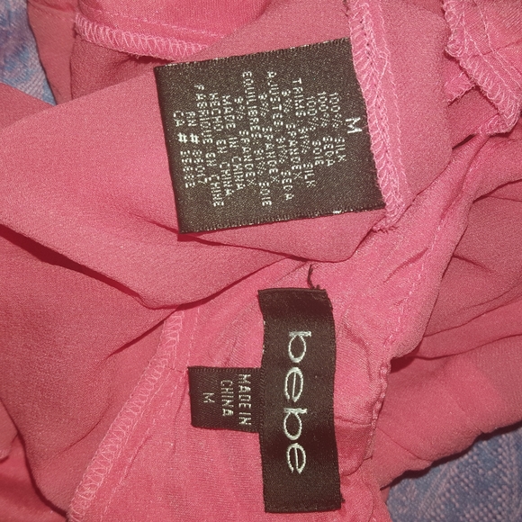 2/$35 Bebe Coral Pink Beaded Ruched Silk Halter Top - Picture 14 of 16